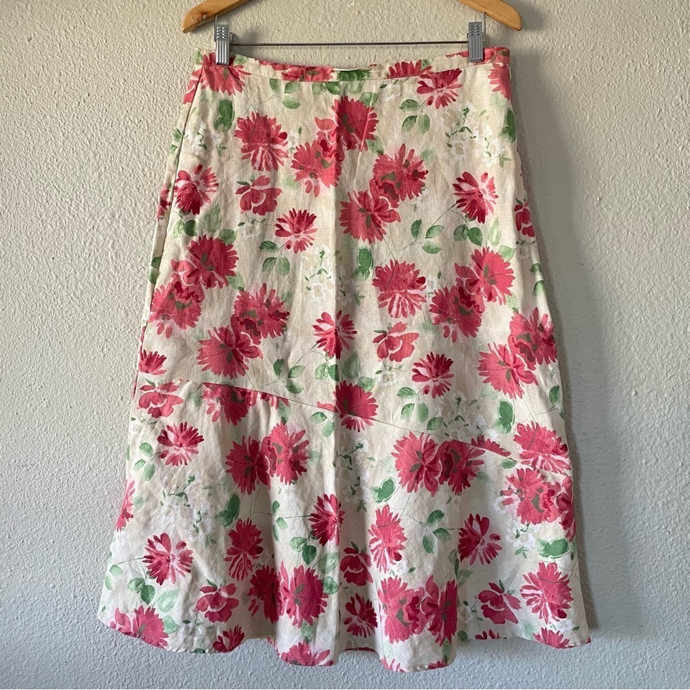 Vintage JM Collection Linen Floral Skirt Women’s 8 A-Line Cottage Flowy Ruffled